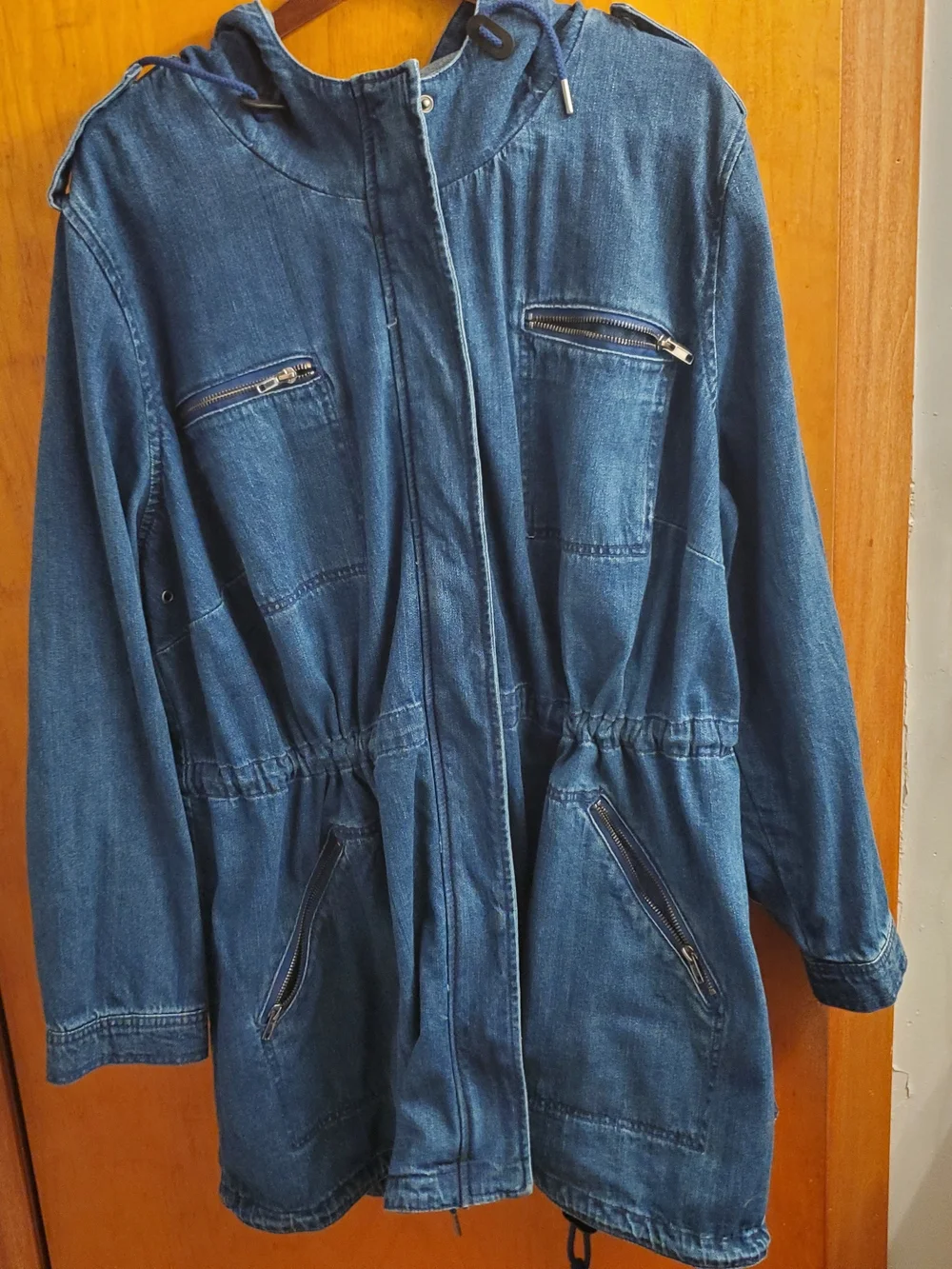 Womens ellos Blue Hooded Denim Jacket with Zip Pockets